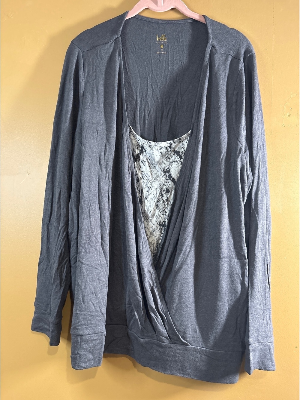 HC1230 Belle Kim Gravel Women's Gray Long Sleeve Layered Top Size 1X